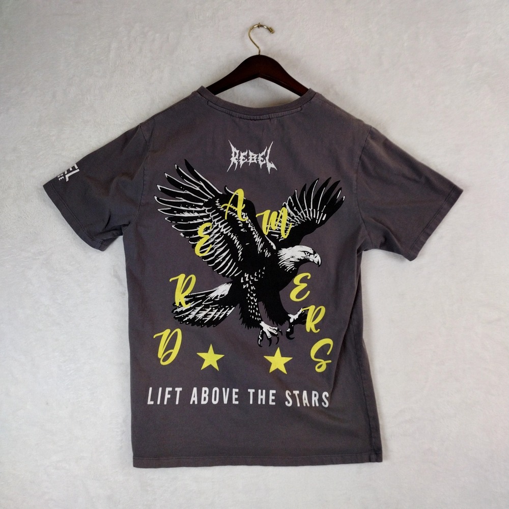 Rebel Vengeance Mens Gray Eagle Graphic T-Shirt Large Lift Above The Stars
